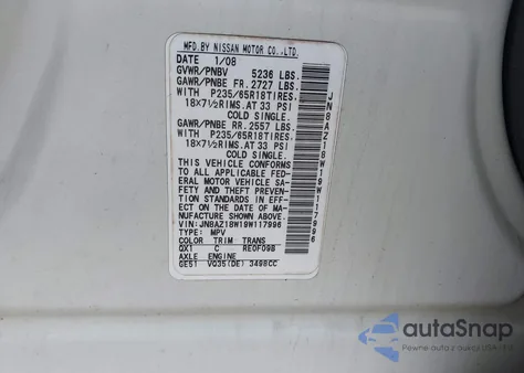 2009 Nissan Murano Sl from USA, damaged, VIN JN8AZ18W19W117996